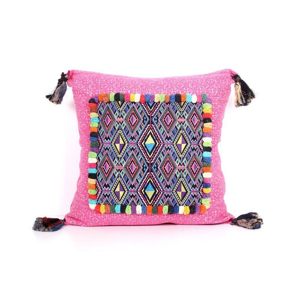 Batik Printed Embroidery Fabric Geometric Cushion - Thailand  DAME BOHEME