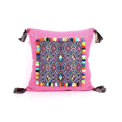 Batik Printed Embroidery Fabric Geometric Cushion - Thailand  DAME BOHEME