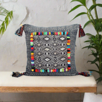 Batik Printed Embroidery Fabric Geometric Cushion - Thailand  DAME BOHEME