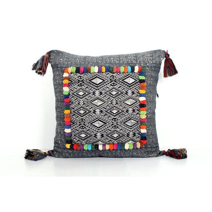 Batik Printed Embroidery Fabric Geometric Cushion - Thailand  DAME BOHEME