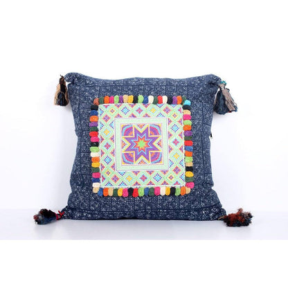 Batik Printed Embroidery Fabric Geometric Cushion - Thailand  DAME BOHEME