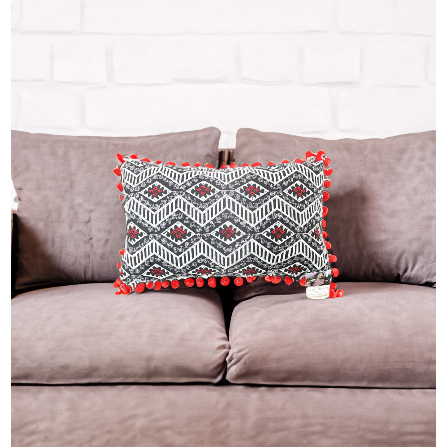 Geometric Pom Pom Lumbar Boho Cushion - Thailand  DAME BOHEME