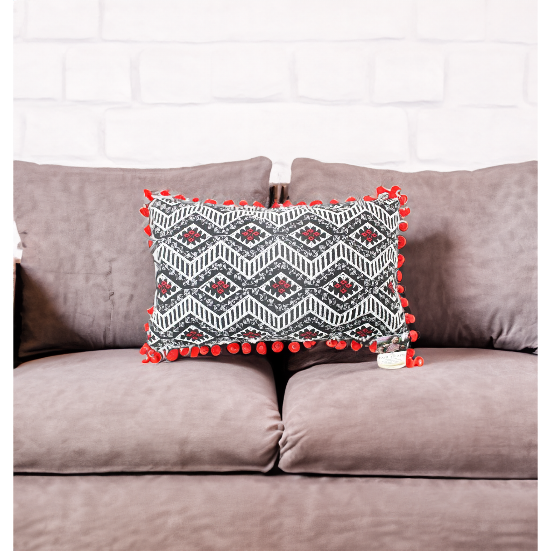 Geometric Pom Pom Lumbar Boho Cushion - Thailand  DAME BOHEME