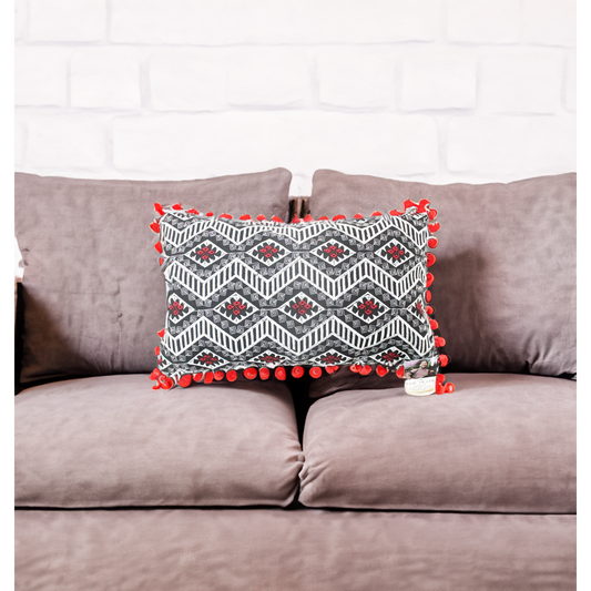 Geometric Pom Pom Lumbar Boho Cushion - Thailand  DAME BOHEME