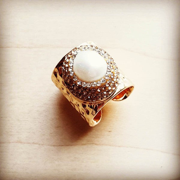 Genuine Freshwater Pearl Cuff Adjustable Open Ring