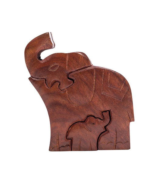 Mom and Baby Elephant Puzzle Box - Hand Carved Wood, Fair Trade  DAME BOHEME