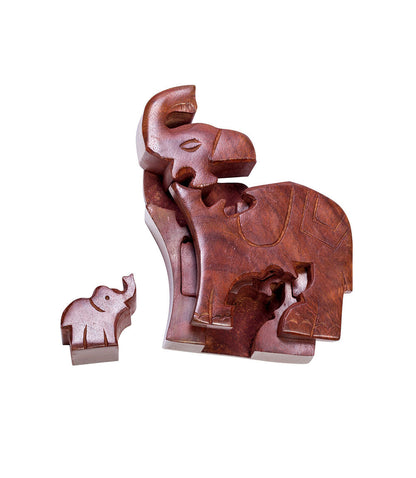 Mom and Baby Elephant Puzzle Box - Hand Carved Wood, Fair Trade  DAME BOHEME
