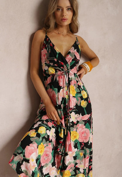 Floral Print Surplice Spaghetti Strap Maxi Dress Trendsi