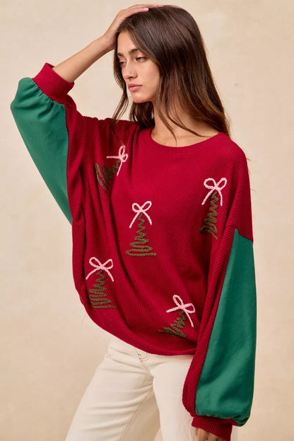 BiBi Christmas Theme Tree Embroidered Sweater  DAME BOHEME