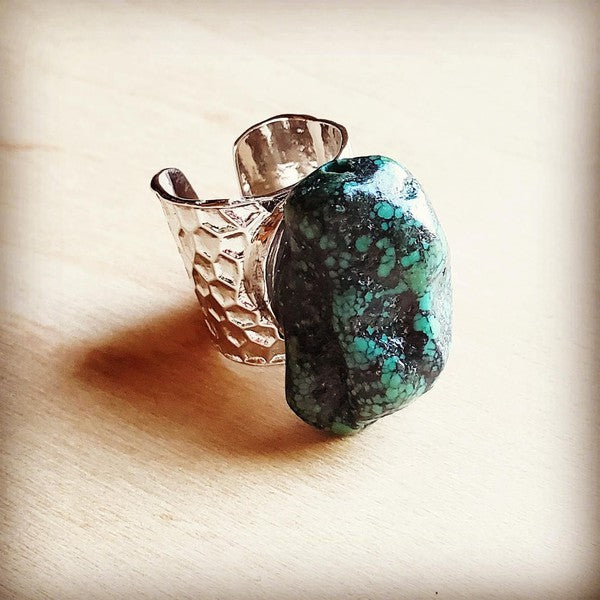 Natural Turquoise Chunk on Cuff Adjustable Open Ring