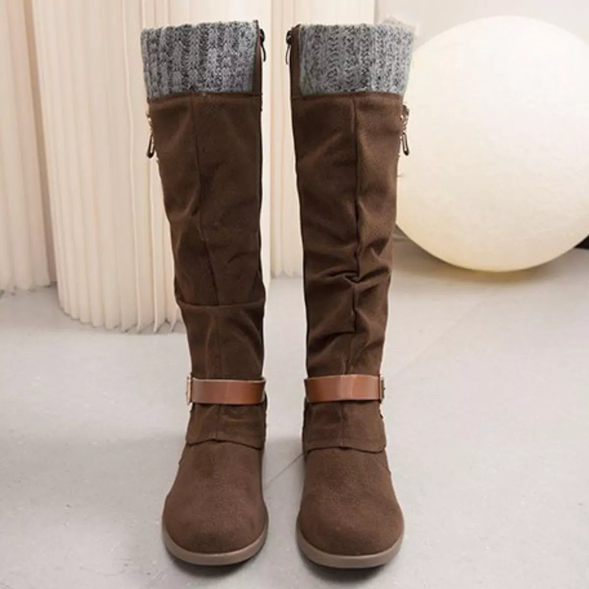 Knee High Slouch Boots with Knit Cuff  DAME BOHEME