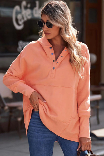 Double Take Quarter-Snap Dropped Shoulder Hoodie Trendsi