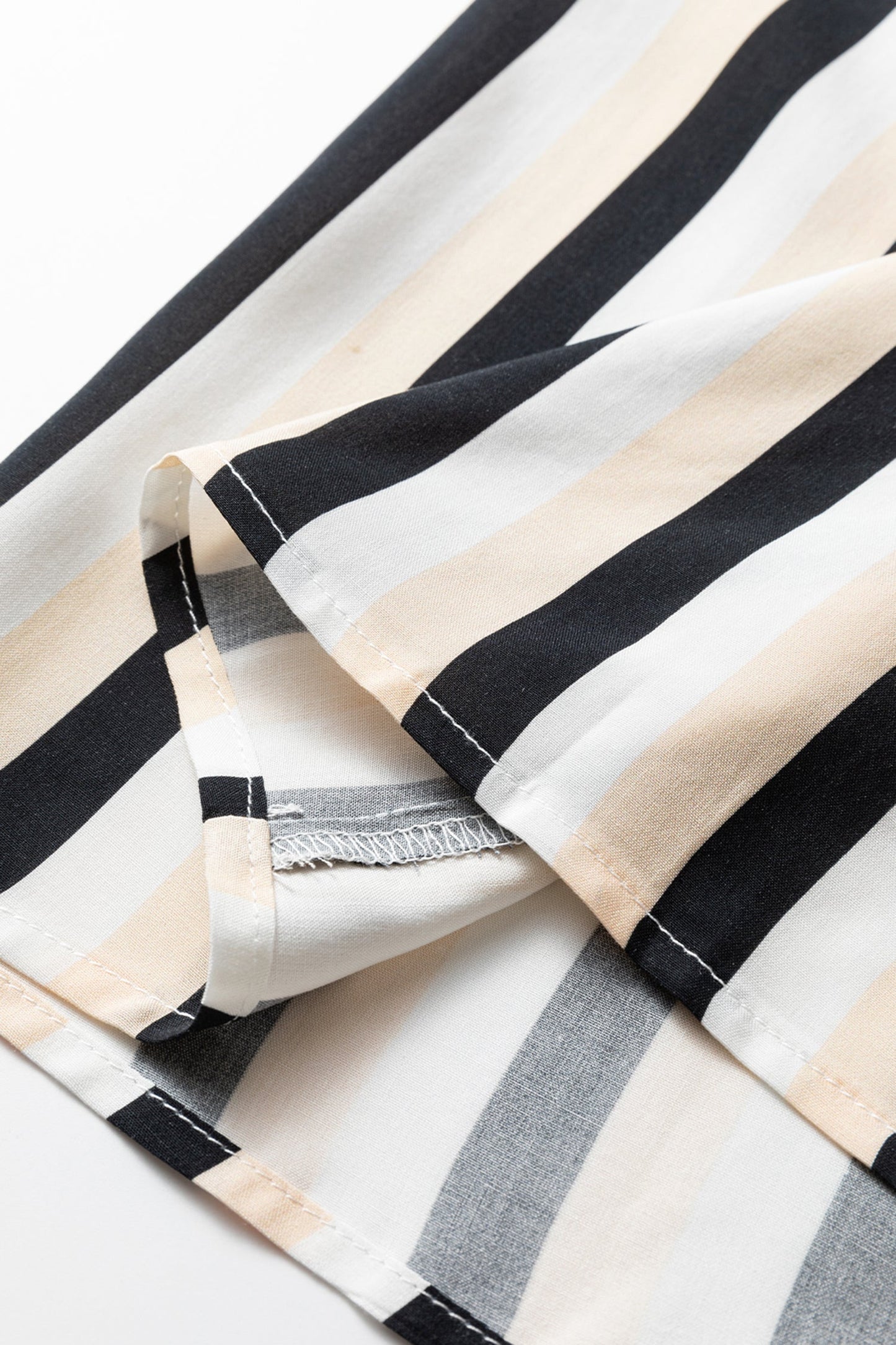 Black Stripe 3/4 Puff Sleeve Shirt Style Button Down Midi Dress  DAME BOHEME