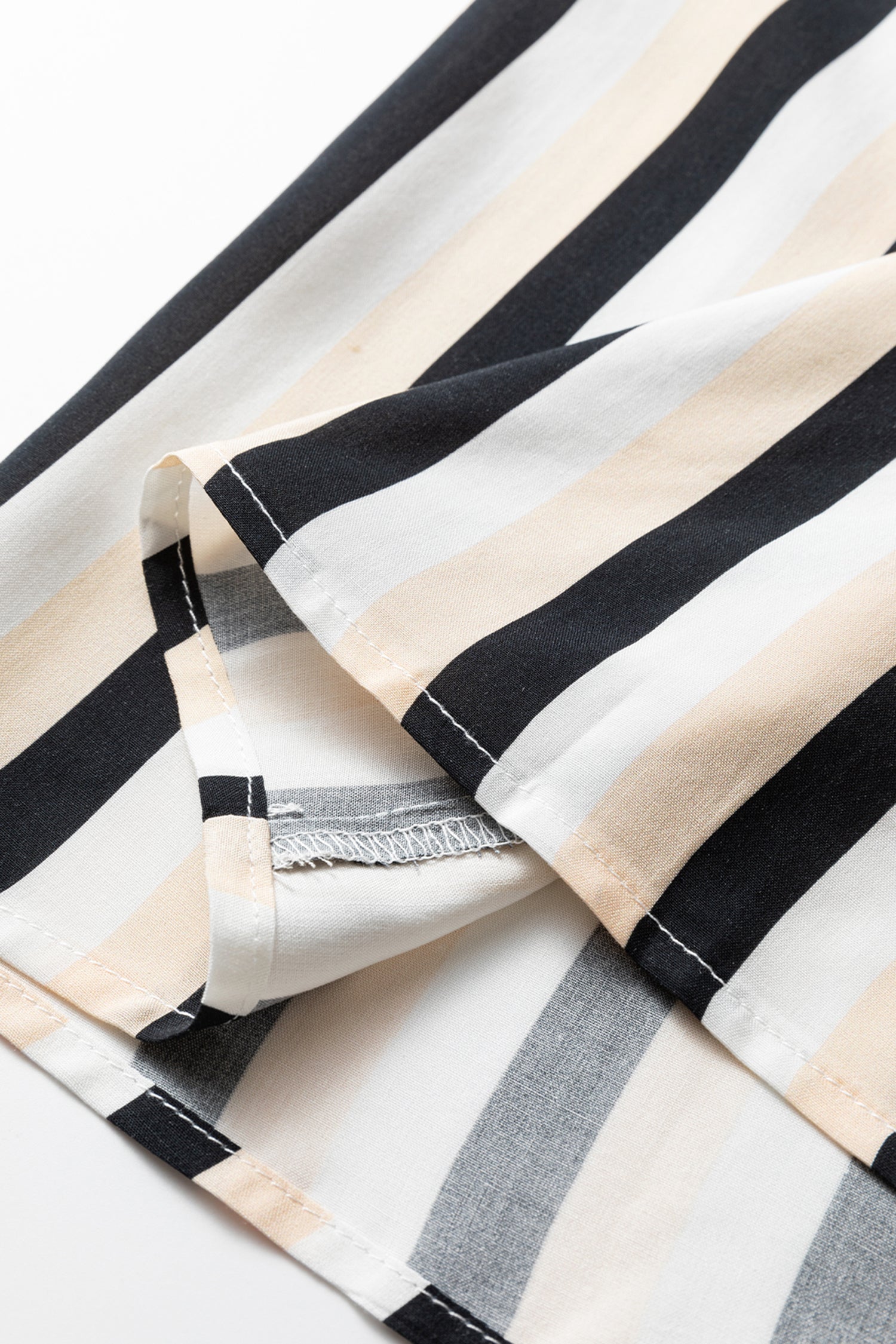 Black Stripe 3/4 Puff Sleeve Shirt Style Button Down Midi Dress  DAME BOHEME