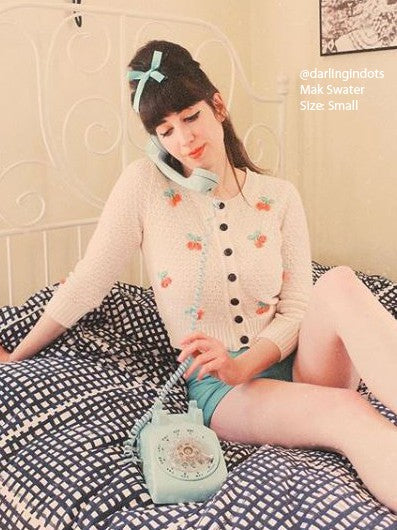 Cherry Crochet Pom Pom Cropped Cardigan Sweater Mak