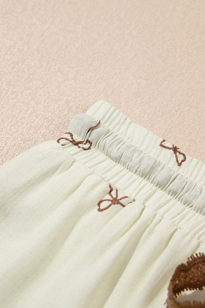 Bow Print Lace Drawstring Casual Shorts Simply Love