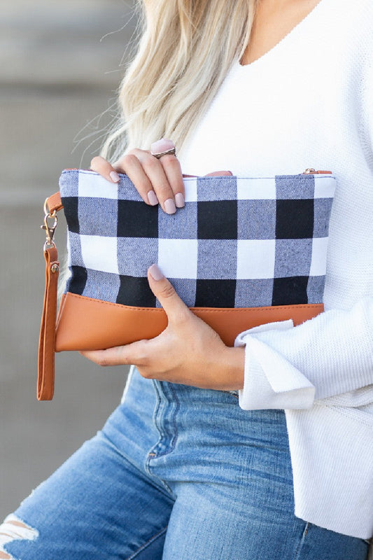Buffalo Plaid Clutch - PU Leather Trim and Wristlet  DAME BOHEME