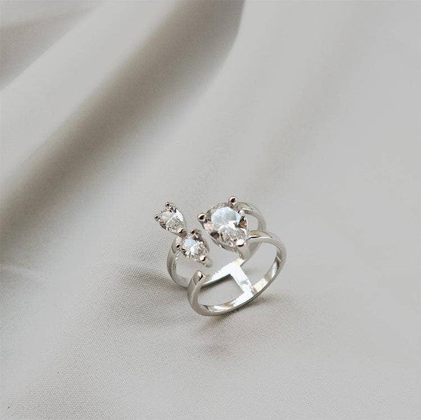 Waterdrop Swarovski Crystal Adjustable Silver Ring