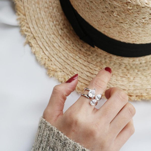 Waterdrop Swarovski Crystal Adjustable Silver Ring