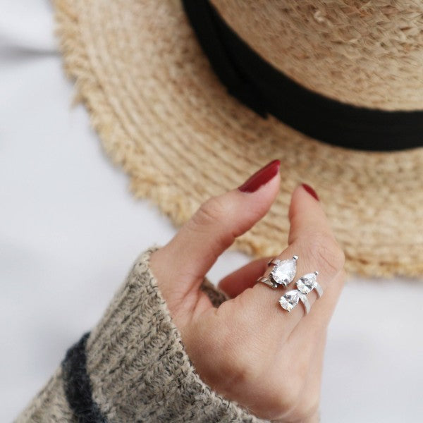 Waterdrop Swarovski Crystal Adjustable Silver Ring