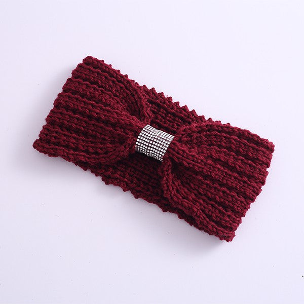 Rhinestones Bow Knitted Winter Headband