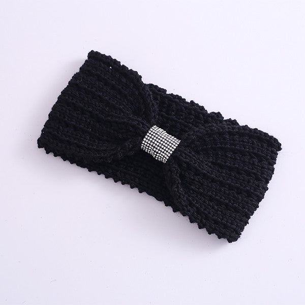 Rhinestones Bow Knitted Winter Headband