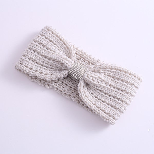 Rhinestones Bow Knitted Winter Headband