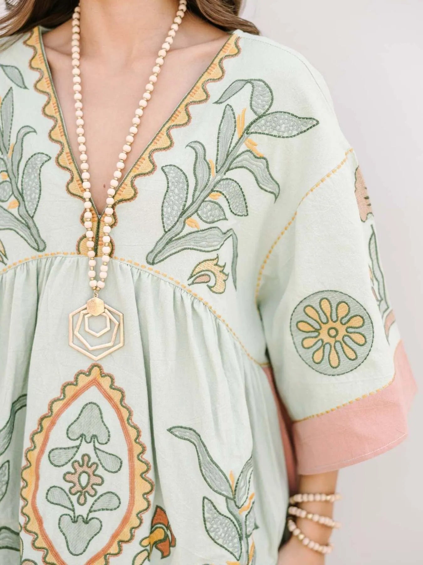 Printed V-Neck Kimono Sleeve Mini Dress Trendsi