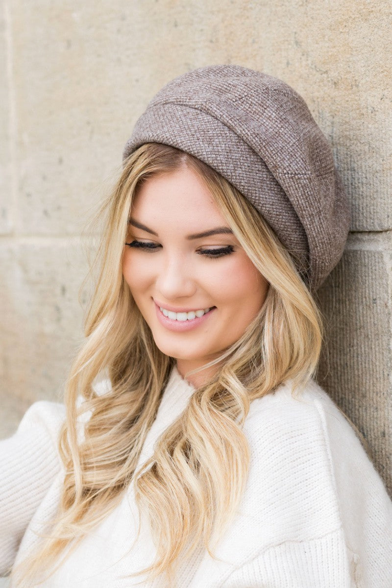 Herringbone Fold Over Slouchy Beret Aili's Corner