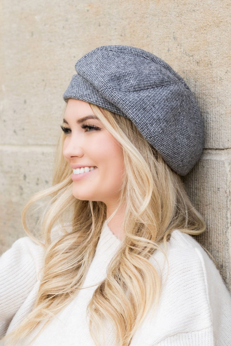 Herringbone Fold Over Slouchy Beret Aili's Corner