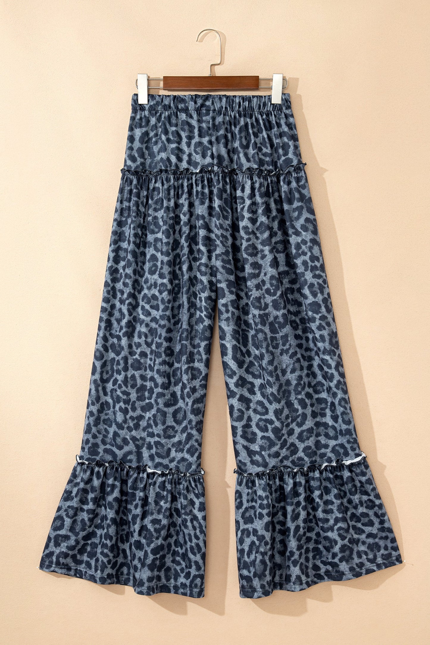 Gray Wild Leopard Print Frilled Detail Drawstring Wide Leg Pants  DAME BOHEME