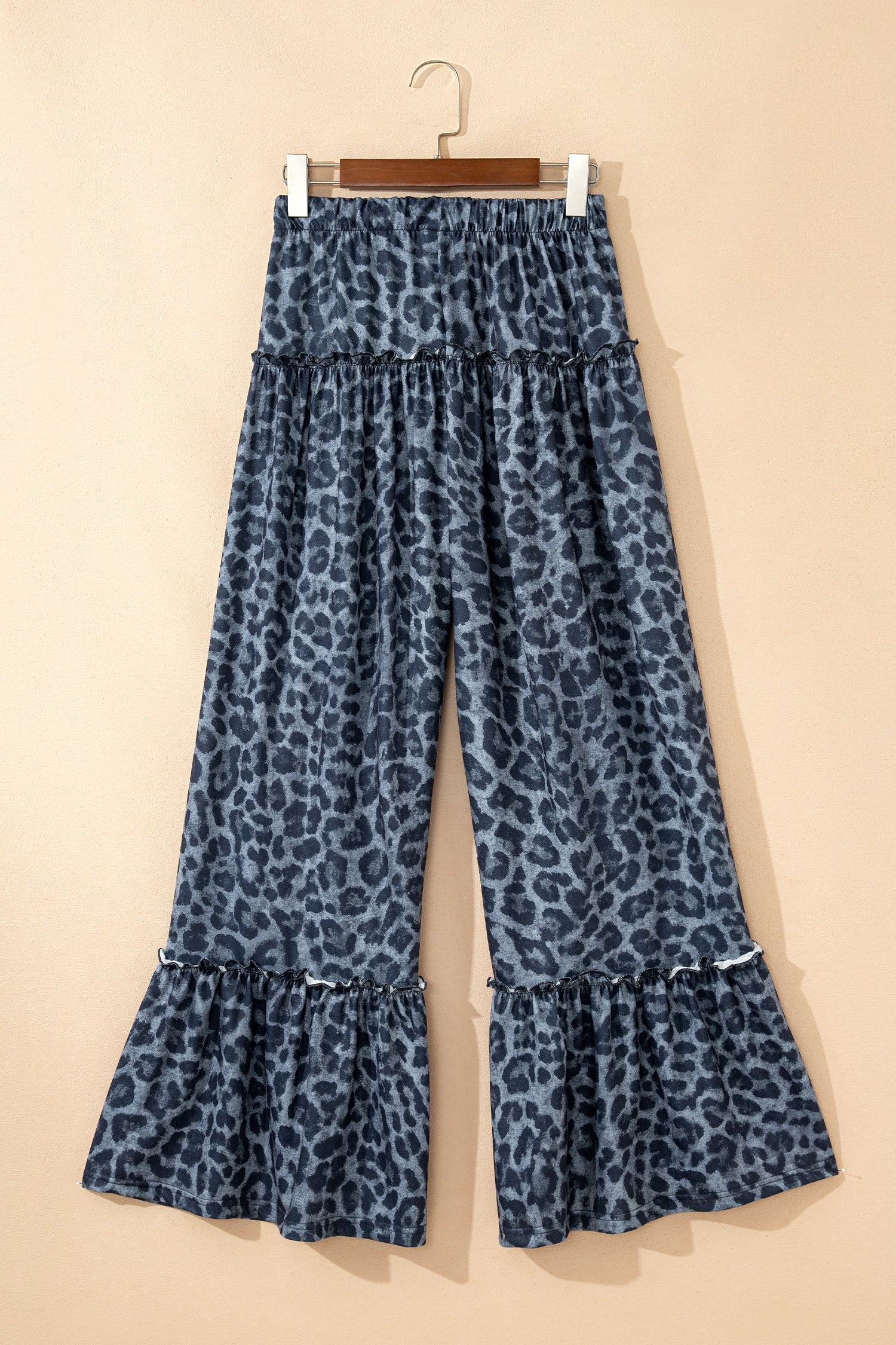 Gray Wild Leopard Print Frilled Detail Drawstring Wide Leg Pants  DAME BOHEME