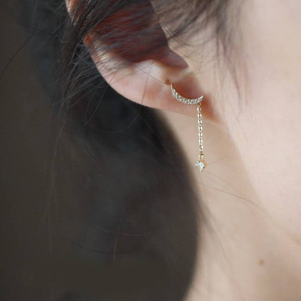 14K Gold Luna Zircon Drop Earring