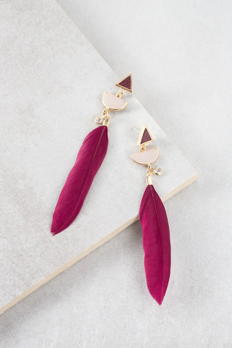 Dreamers Lullaby Red Feather Drop Earrings Lovoda