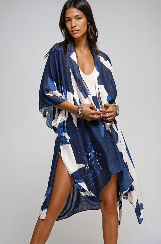 Ocean Bloom Kimono Wrap Navy  DAME BOHEME
