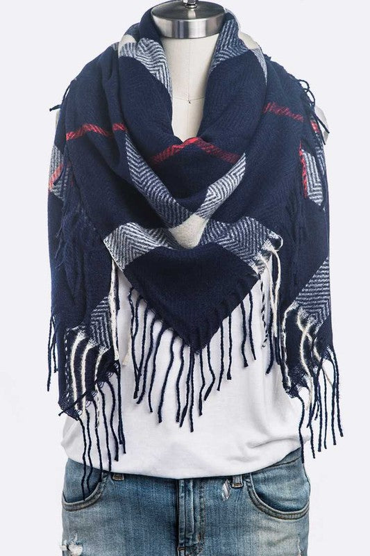 Fringe Soft Plaid Pattern Scarf Artini Accessories