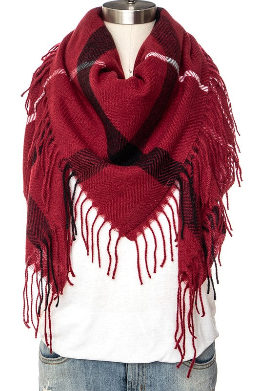 Fringe Soft Plaid Pattern Scarf Artini Accessories