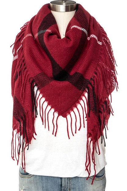 Fringe Soft Plaid Pattern Scarf Artini Accessories
