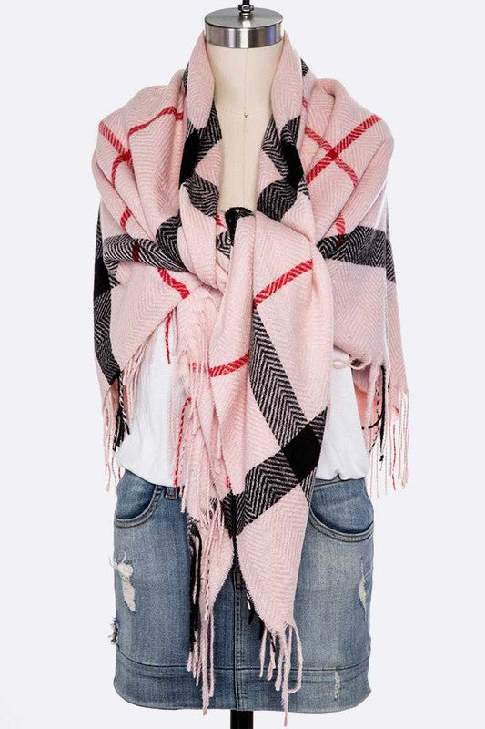 Fringe Soft Plaid Pattern Scarf Artini Accessories