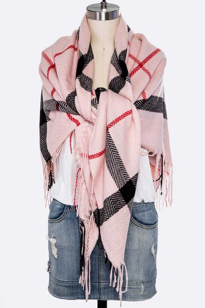 Fringe Soft Plaid Pattern Scarf Artini Accessories