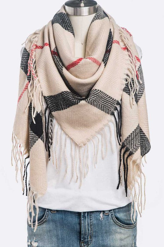 Fringe Soft Plaid Pattern Scarf Artini Accessories
