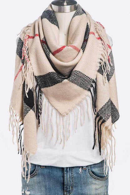 Fringe Soft Plaid Pattern Scarf Artini Accessories