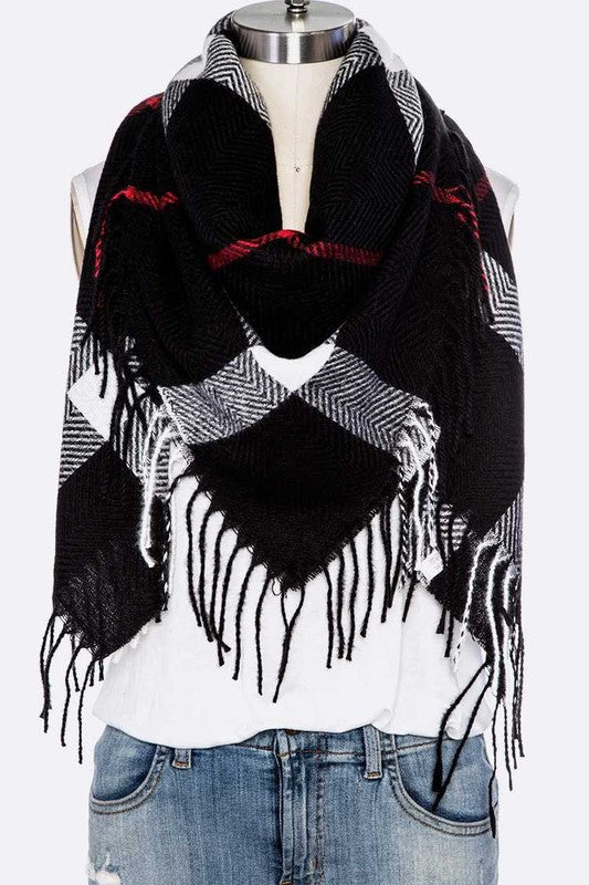 Fringe Soft Plaid Pattern Scarf Artini Accessories