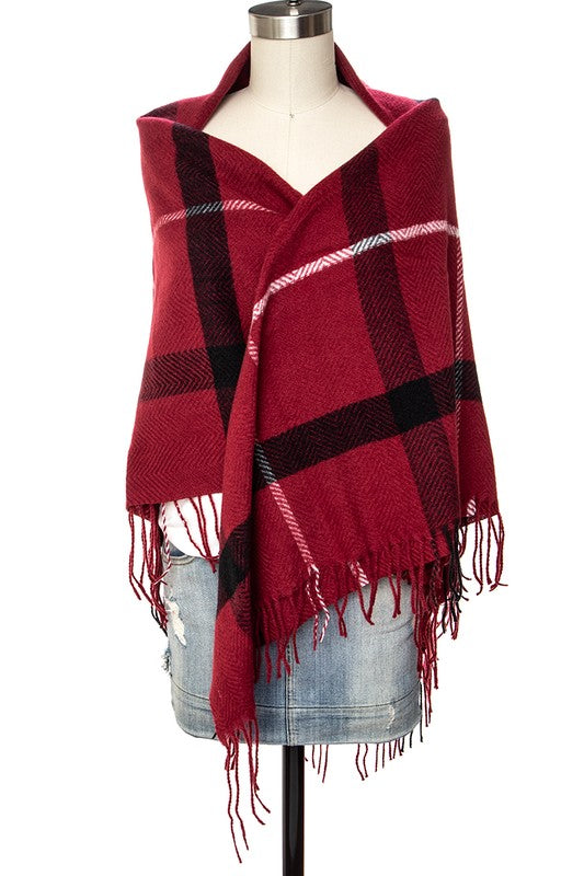 Fringe Soft Plaid Pattern Scarf Artini Accessories