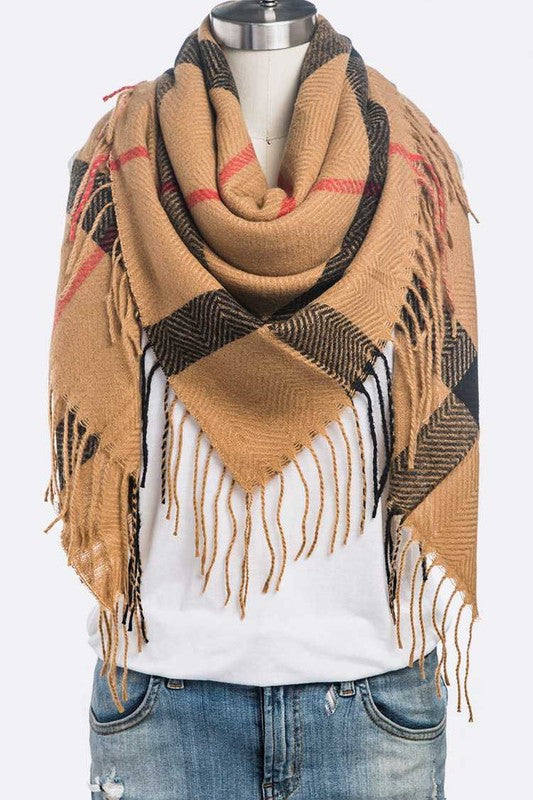 Fringe Soft Plaid Pattern Scarf