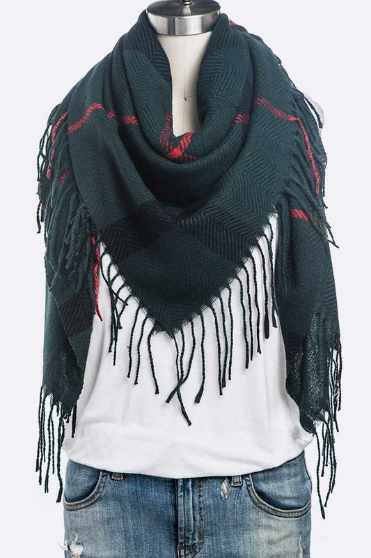 Fringe Soft Plaid Pattern Scarf Artini Accessories