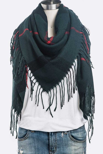 Fringe Soft Plaid Pattern Scarf Artini Accessories
