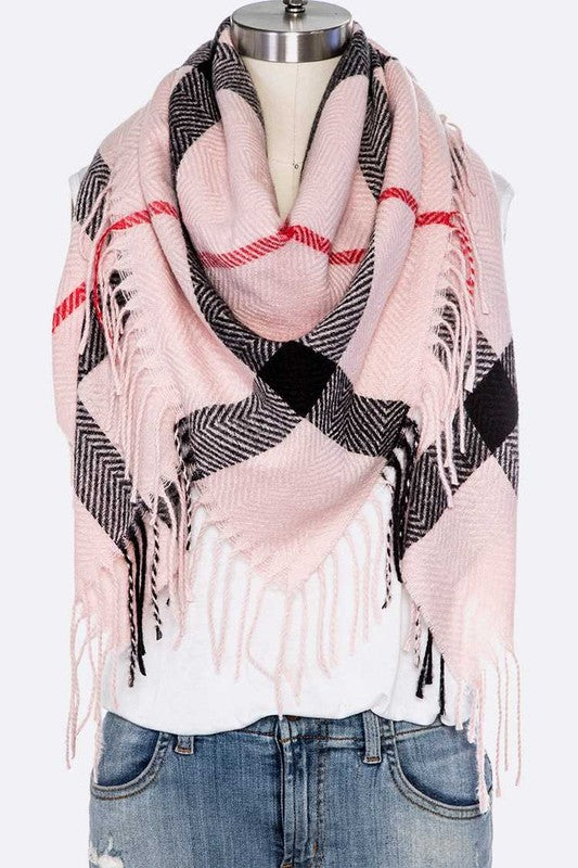 Fringe Soft Plaid Pattern Scarf