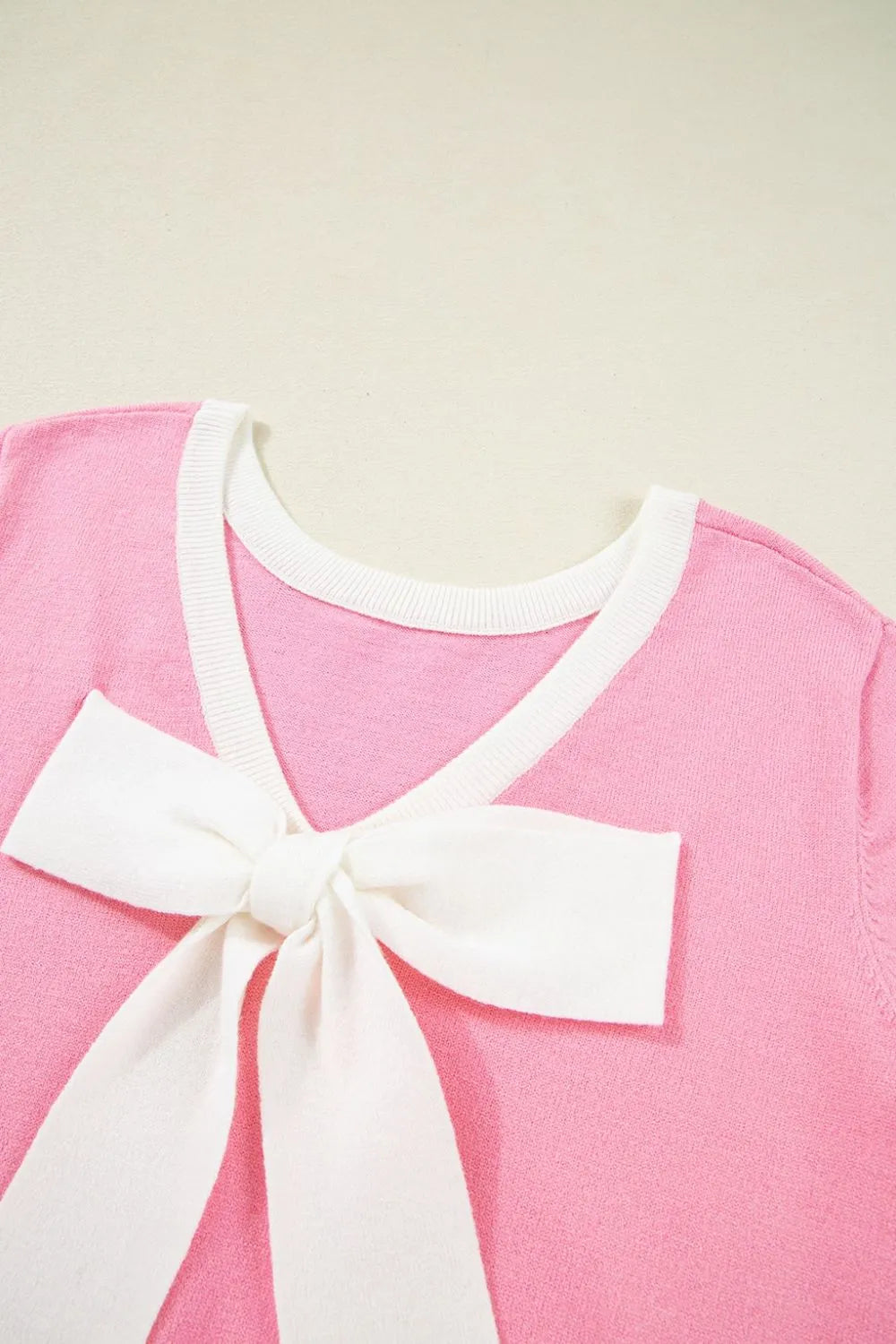 Bow Back Round Neck Short Sleeve Knit Top  DAME BOHEME