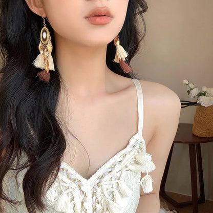 Alloy Rice Bead Dangle Earrings Trendsi